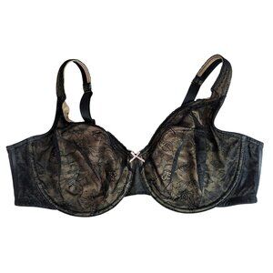 Cacique A/O UL FC Modern Lace Bra Black 46DD Unlined Full Coverage Adj Underwire